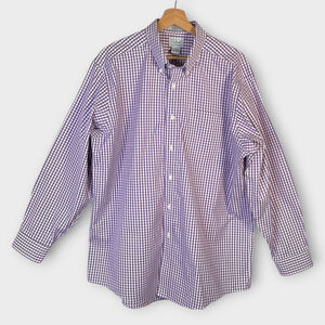 LL BEAN Traditional Fit Wrinkle Free Dress Shirt 17-34 Purple Check 100% Cotton